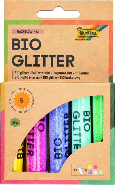 Een Glitterpoeder Bio Folia Rainbow 7gr 5 kleuren koop je bij KantoorProfi België BV