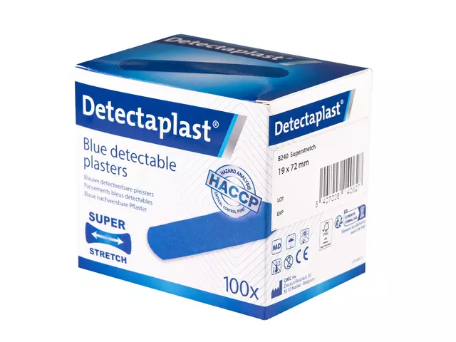 Een Elastische blauwe textielpleister Detectaplast 19x72mm 100 stuks koop je bij MV Kantoortechniek B.V.