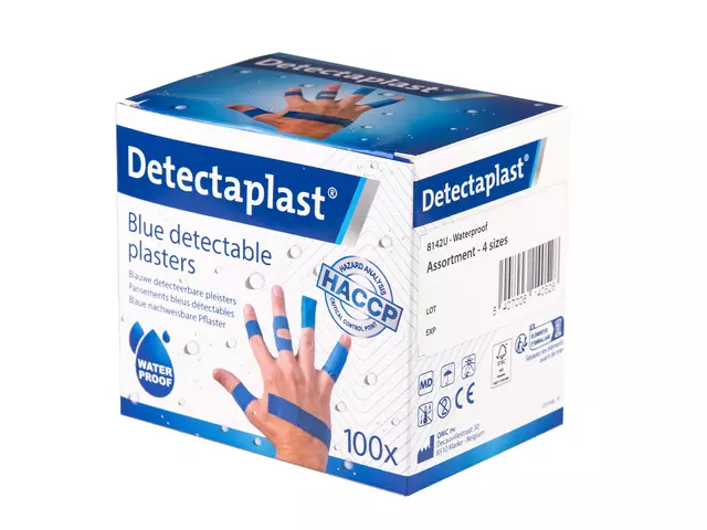 Een Waterafstotende blauwe pleister Detectaplast assorti 100 stuks koop je bij MegaOffice