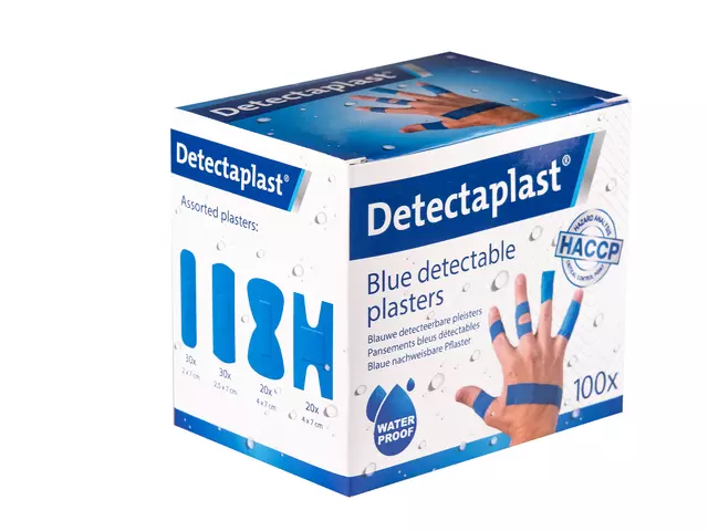 Een Waterafstotende blauwe pleister Detectaplast assorti koop je bij Kantoorvakhandel van der Heijde