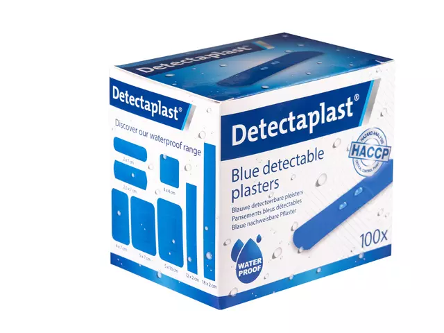 Een Waterafstotende blauwe pleister Detectaplast 19x72mm 100 stuks koop je bij Goedkope Kantoorbenodigdheden