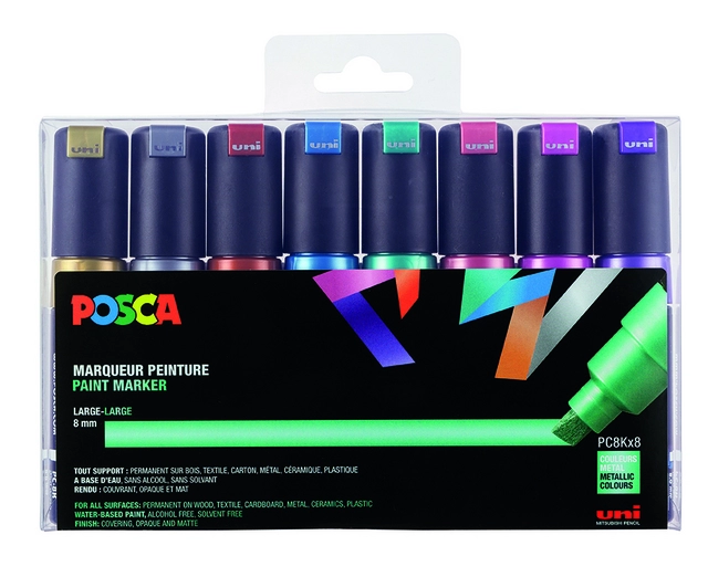 Een Verfstift Posca PC8K breed schuin metallic assorti set à 8 stuks koop je bij Ziffo Kantoorcentrum BV