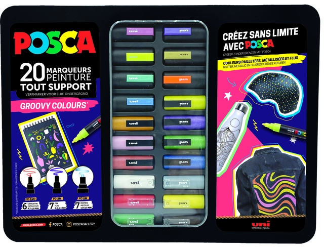 Buy your Verfstift Posca Groovy Colours assorti metalen koffer à 20 stuks at QuickOffice BV