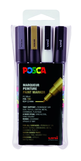 Een Verfstift Posca PC3M fijn assorti set à 4 stuks koop je bij Kantoorvakhandel van der Heijde