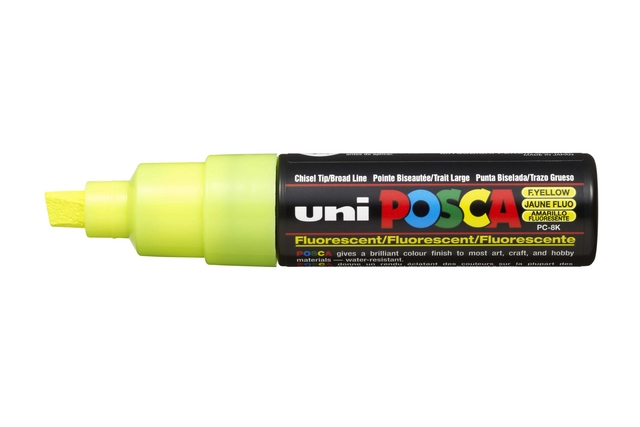 Een Verfstift Posca PC8K breed schuin fluor geel koop je bij The Cartridge Company