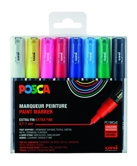 Een Verfstift Posca PC1MC extra fijn assorti set à 8 stuks koop je bij KantoorProfi België BV