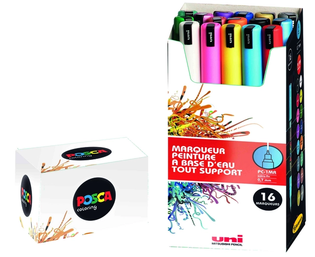 Een Verfstift Posca PC1MR extra fijn assorti set à 16 stuks koop je bij Klik Office BV