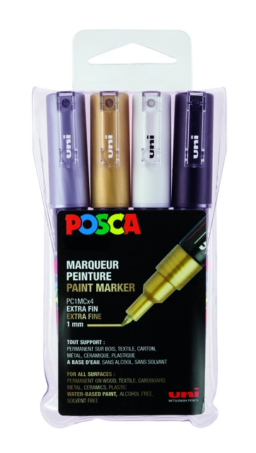 Een Verfstift Posca PC1MC extra fijn assorti set à 4 stuks koop je bij Goedkope Kantoorbenodigdheden