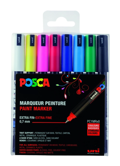 Een Verfstift Posca PC1MR extra fijn assorti set à 8 stuks koop je bij Kantoorvakhandel van der Heijde