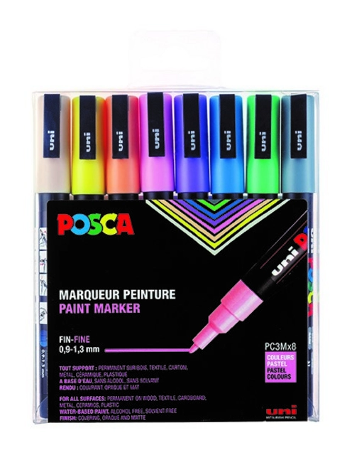 Een Marqueur peinture Posca PC3M Fin couleurs pastel set 8 pièces koop je bij Van Hoye Kantoor BV