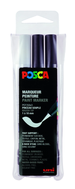 Een Feutre pinceau Posca PCF-350 1-10mm assorti set 3 pièces koop je bij QuickOffice BV