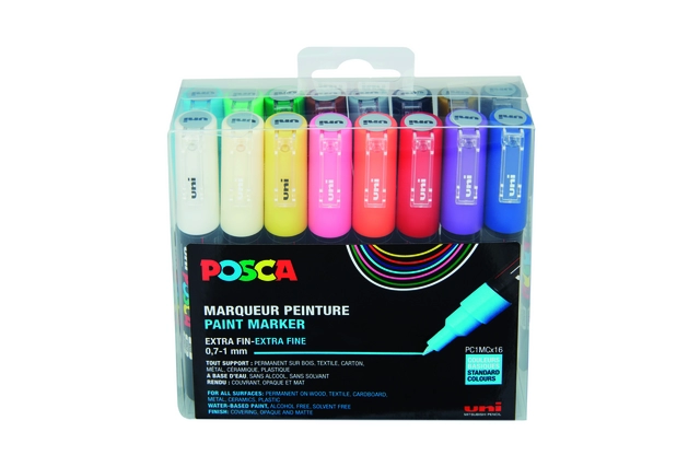 Een Verfstift Posca PC1MC extra fijn assorti set à 16 stuks koop je bij The Cartridge Company