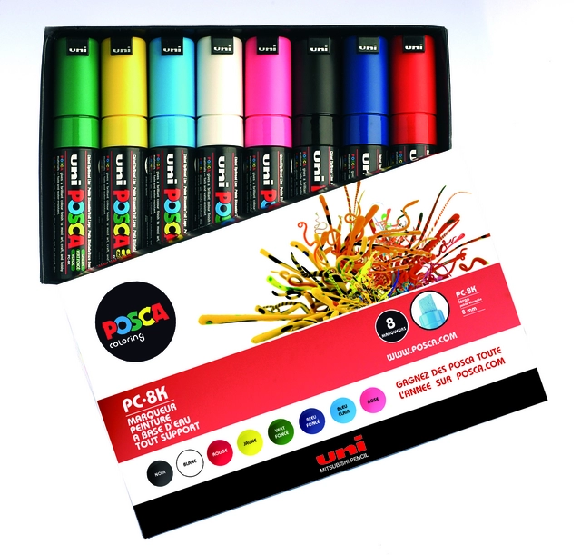 Een VERFSTIFT POSCA PC8K B SCHUIN 8ST ASSORTI koop je bij Kantoorvakhandel van der Heijde