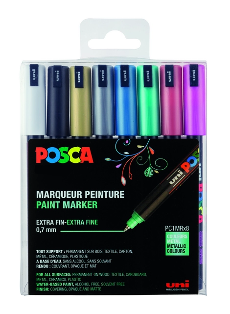 Een Verfstift Posca PC1MR extra fijn metallic assorti set à 8 stuks koop je bij Goedkope Kantoorbenodigdheden