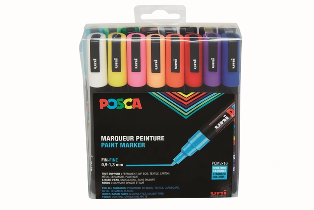 Een Verfstift Posca PC3M fijn standaard assorti set à 16 stuks koop je bij Klik Office BV