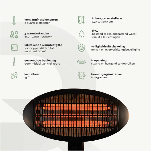 Een Terrasverwarmer BRASQ PHS100 staand elektrisch koop je bij Totaal Kantoor Goeree