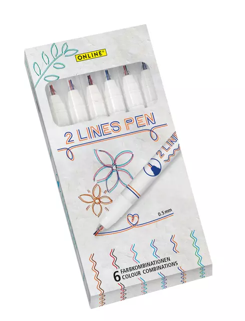 Een Fineliner Online 2-lijnen assorti doos à 6 stuks koop je bij Kantoorvakhandel van der Heijde