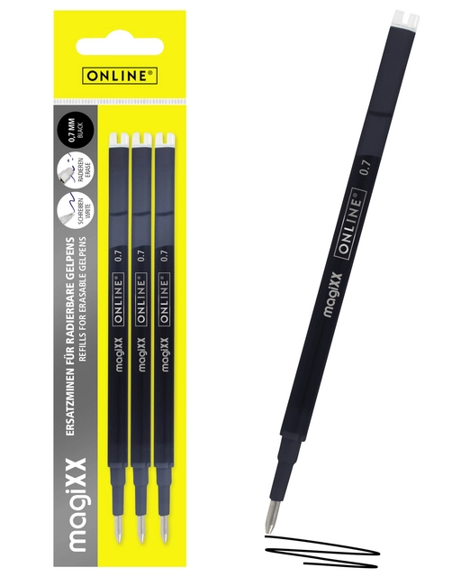 Een Recharge stylo gel Online Magixx 0,7mm noir blister 3 pièces koop je bij QuickOffice BV