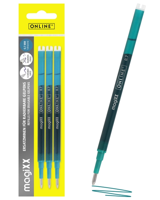 Een Gelschrijvervulling Online Magixx 0.7mm turquoise blister à 3 stuks koop je bij QuickOffice BV