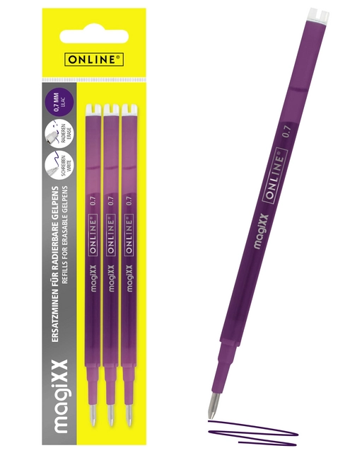 Een Gelschrijvervulling Online Magixx 0.7mm violet blister à 3 stuks koop je bij Omnia 4 Office