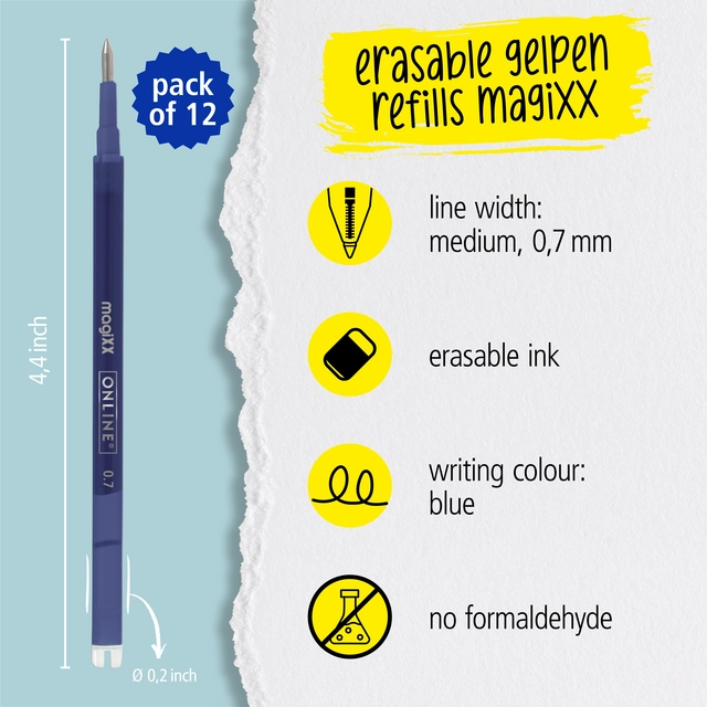 Een Gelschrijvervulling Online Magixx 0.7mm blauw doos à 12 stuks koop je bij NiceSupplies.nl