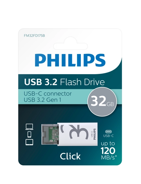 Een PHILIPS USB 32GB USB-C CLICK SHADOW GREY koop je bij Kantoorvakhandel van der Heijde