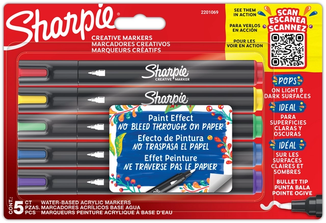 Een Viltstift Sharpie Creatieve marker assorti blister à 5 stuks koop je bij MV Kantoortechniek B.V.