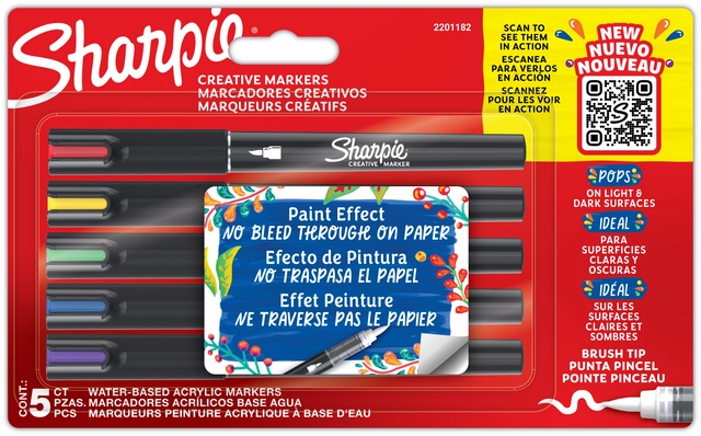 Een Brushstift Sharpie Creatieve marker assorti blister à 5 stuks koop je bij Van Hoye Kantoor BV