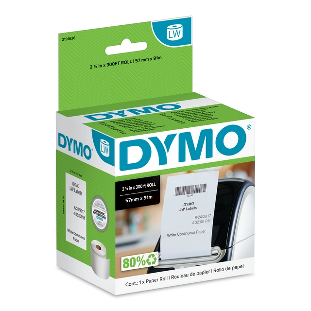 Een Papierrol Dymo LabelWriter doorlopend 57mmx91m 1 rol wit koop je bij NiceSupplies.nl