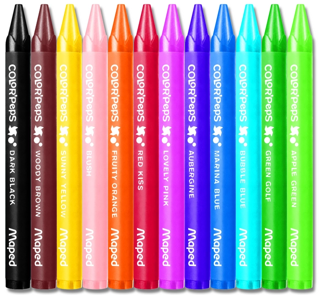 Een Crayons de cire Maped Color'Peps Was set 12 couleurs koop je bij Van Hoye Kantoor BV