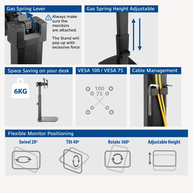 Buy your Monitorarm ACT office gasveer crossbar 2 schermen at QuickOffice BV