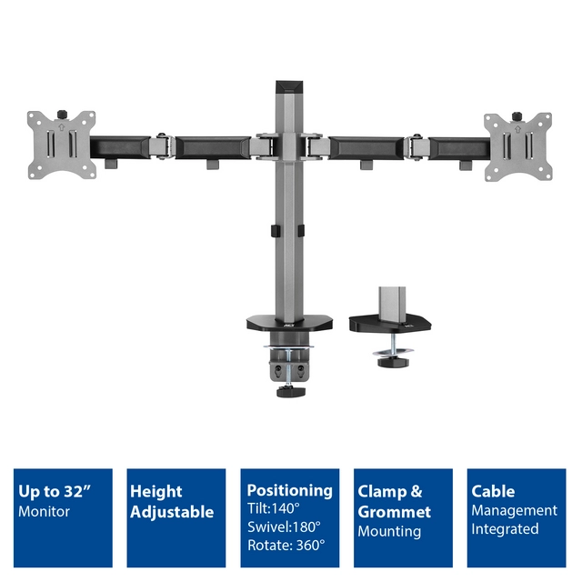 Buy your Monitorarm ACT office 2 schermen zilver at QuickOffice BV