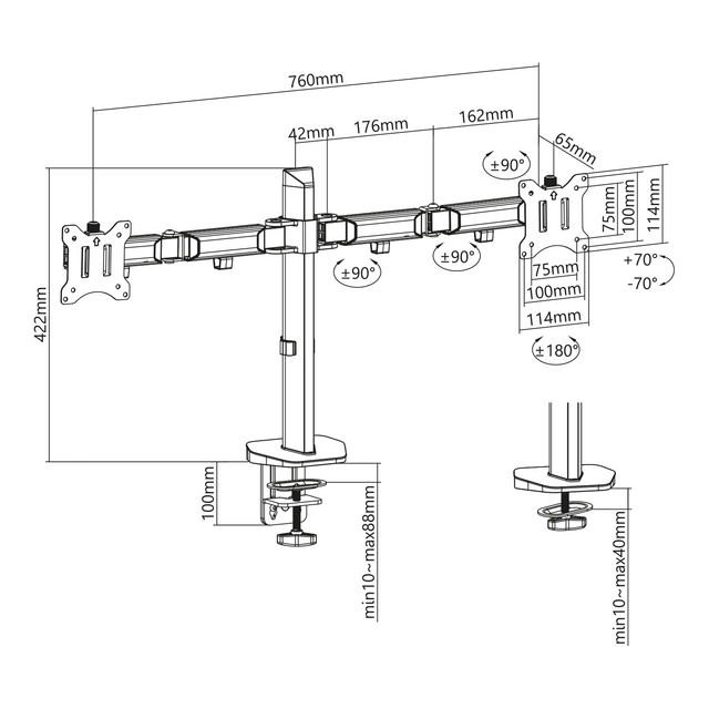 Buy your Monitorarm ACT office 2 schermen zilver at QuickOffice BV