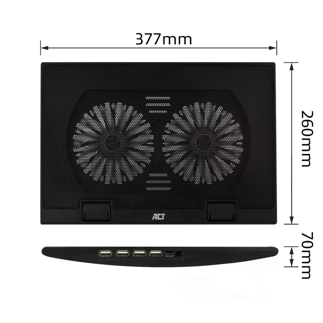 Een Laptopstandaard ACT 2 standen met ventilator 4-p hub koop je bij Van Hoye Kantoor BV