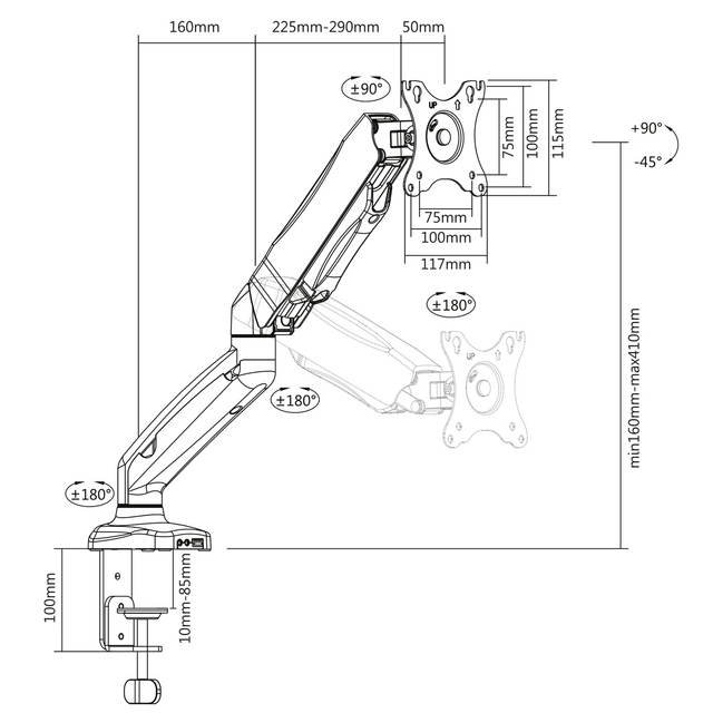 Een Monitorarm ACT office met gasveer 1 scherm koop je bij NiceSupplies.nl