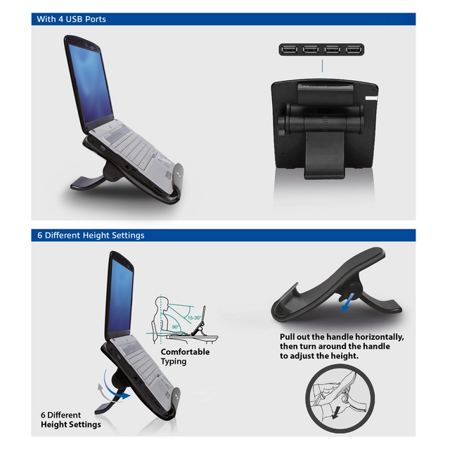 Een Support ordinateur portable ACT 6 positions hub 4 ports koop je bij QuickOffice BV