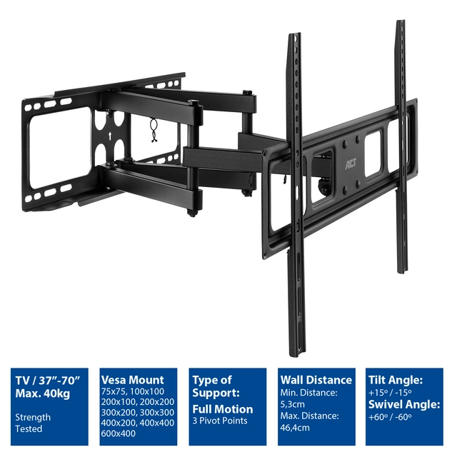 Een TV wandsteun ACT Full motion 37 tot 70 inch VESA koop je bij KantoorProfi België BV