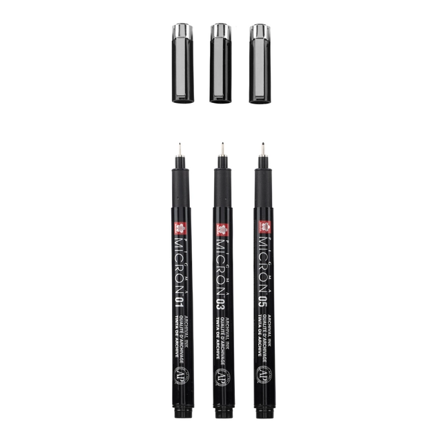 Fineliner Sakura Pigma Micron Black Edition set à 3 breedtes + gratis etui