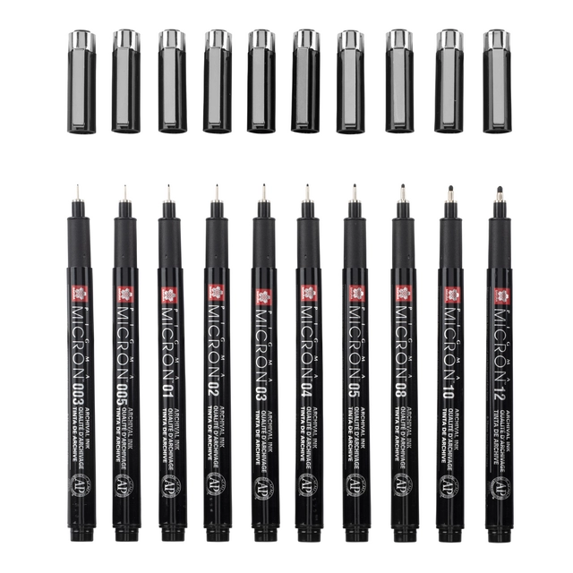 Fineliner Sakura Pigma Micron Black Edition set à 10 breedtes + gratis etui