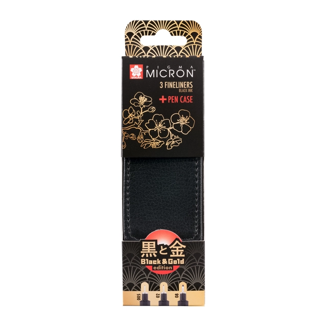 Een Fineliner Sakura Pigma Micron Black & Gold Edition set à 3 breedtes + gratis etui koop je bij MegaOffice