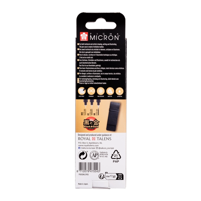 Een Fineliner Sakura Pigma Micron Edition Black & Gold set 3 largeurs + étui gratuit koop je bij QuickOffice BV