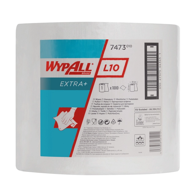 Een Poetsrol WypAll L10 EXTRA 1-laags 23,5cmx380m 1000 vel wit 7473 koop je bij Alles voor uw kantoor