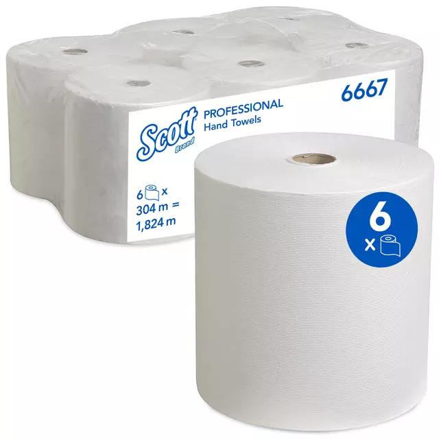 Een Essuie-mains Scott 6657 1 épaisseur rouleau 304m blanc koop je bij Van Hoye Kantoor BV