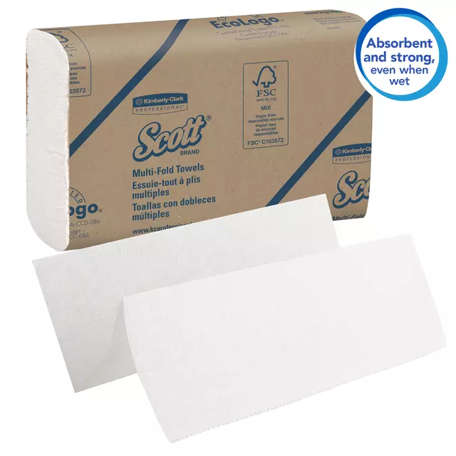 Een Handdoek Scott m-vouw 1-laags 23x23,5cm 16x250stuks wit 1804 koop je bij QuickOffice BV