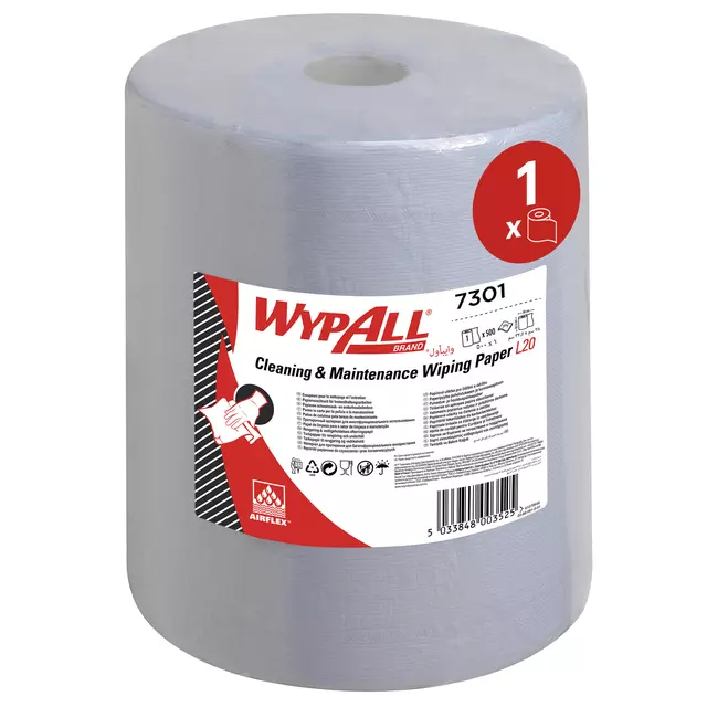 Poetsrol WypAll L20 2-laags 32,5cmx190m 500 vel blauw 7301