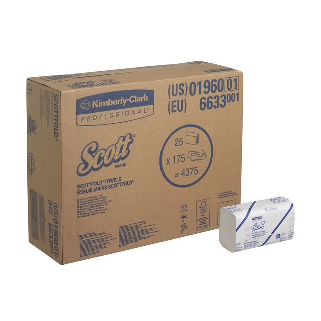 Een Essuie-mains Scott 6633 pli-I 1 épaisseur 20x31,5cm 25x 175 pièces blanc koop je bij QuickOffice BV