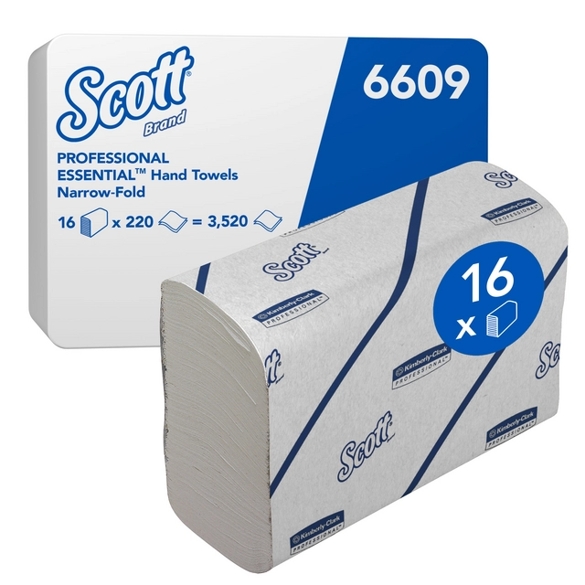 Handdoek Scott i-vouw 2-laags 21,2x18,6cm 16x220stuks wit 6609