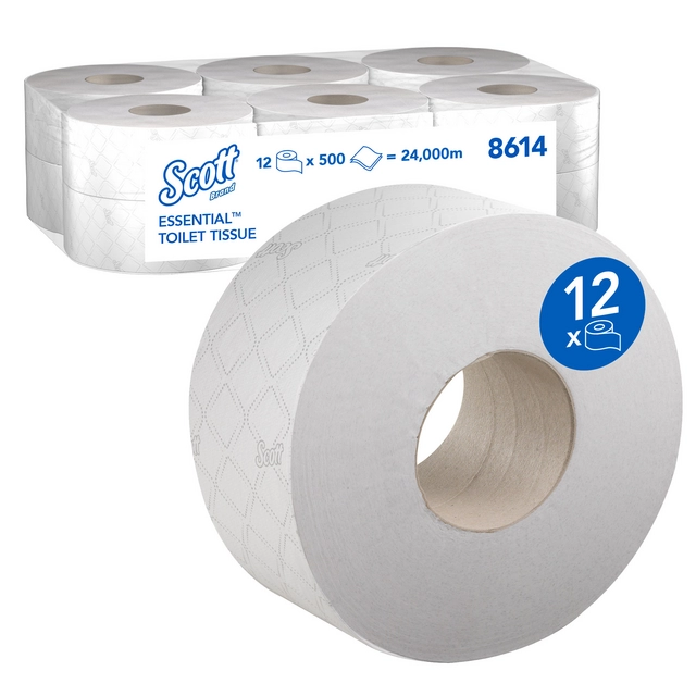 Een Toiletpapier Scott Essential Jumbo 2-laags 200m wit 8614 koop je bij Alles voor uw kantoor