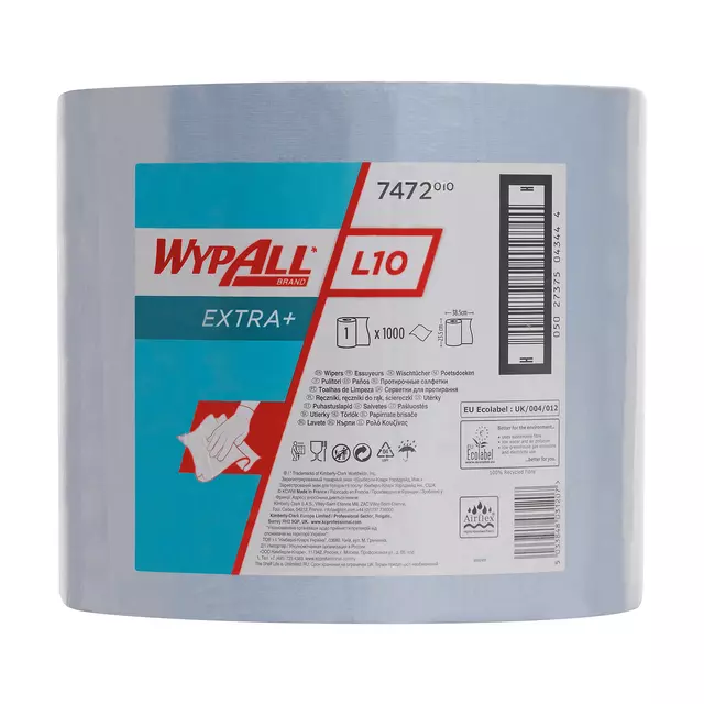 Een Poetsrol WypAll L10 EXTRA 1-laags 23,5cmx380m 1000 vel blauw 7472 koop je bij MegaOffice