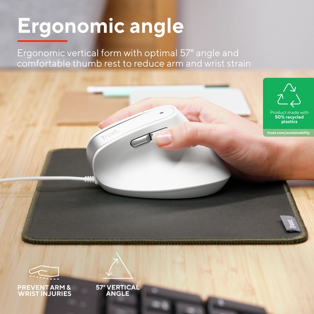 Een Muis Trust ergonomisch BAYO II wit koop je bij Klik Office BV